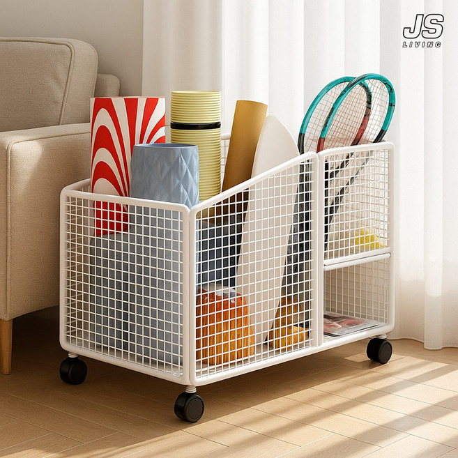 JS리빙 이동식 다용도 정리 보관함 빅사이즈 리빙 박스 트롤리 요가 매트 폼롤러 정리함 체육관 베란다 피트니스 헬스용품 정리대 대형 @JSLIVING #사각 -Kanu6A01SA2, 1개