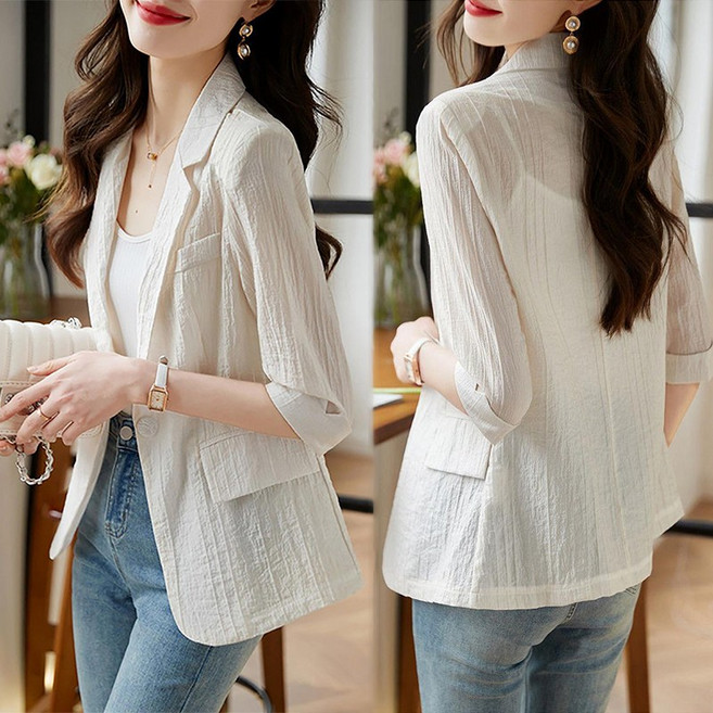 봄 여름 데일리 시스루 여성용 쉬폰 정장 숏 자켓 오피스룩 얇은 카디건 빅사이즈