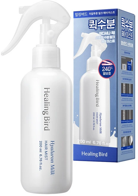 힐링버드 히알루론 밀크 헤어 미스트 퀵수분 에센스 고데기 열보호, 1개, 200ml - 쿠팡