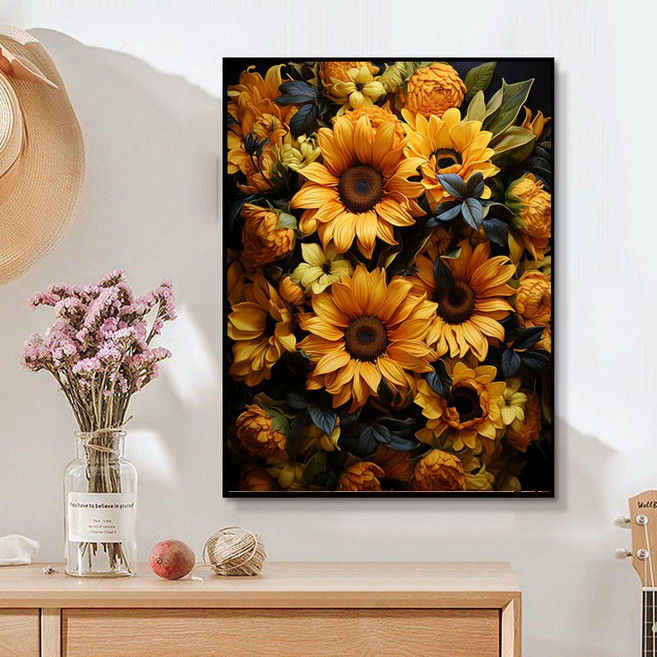 DIY 유화 세트 해바라기 힐링 인테리어 장식 그림 그리기, 해바라기3호, 30*40cm(이너프레임포함), 1개