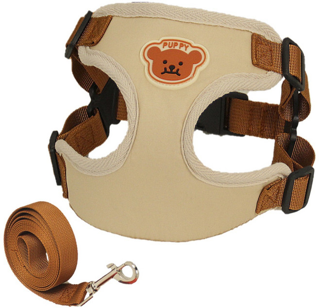 JONNEIC 조네익 강아지 원터치 하네스 고양이 애견 아웃도어 끈+리드줄 세트, 배이지