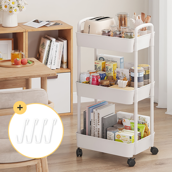 무루어 이동식 틈새 수납 트롤리, 화이트, 3단