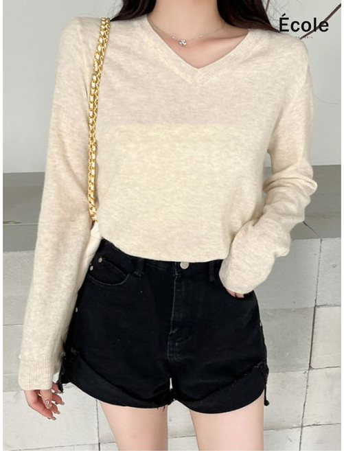 에꼴드파리 여성 긴팔 보카시 브이 니트