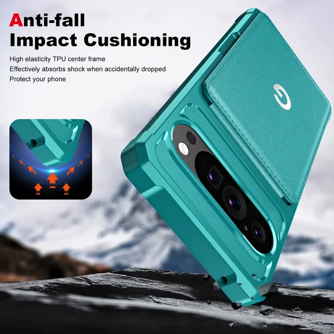 고급 가죽 플립 폴드 지갑형 폰 케이스 (구글 픽셀 10 9 프로 XL 호환) 수납 슬롯 및 낙하 방지 커버 포함, 06 For Pixel 8, 08 Light Green-Flip