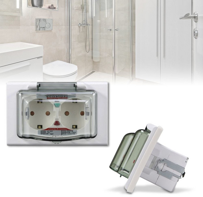 방우형 2구콘센트 화장실 욕실 베란다 매립 누전차단 han+7334VL