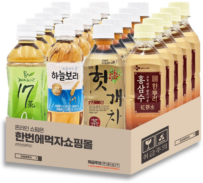 [한번에먹자쇼핑몰] 325~340ml 차 음료 4종 혼합 각 5패트 씩 / 남양 17차 +웅진 하늘보리 +일화 헛개차 +CJ 한뿌리 홍삼수 총, 340ml