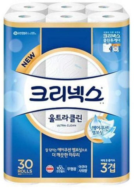 크리넥스 휴지 울트라클린 3겹 30롤, 30개