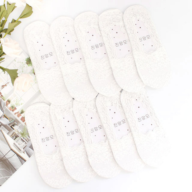 사이즈업 샤인 레이스 덧신 10켤레 전체 실리콘 페이크삭스 미끄럼방지 벗겨짐방지