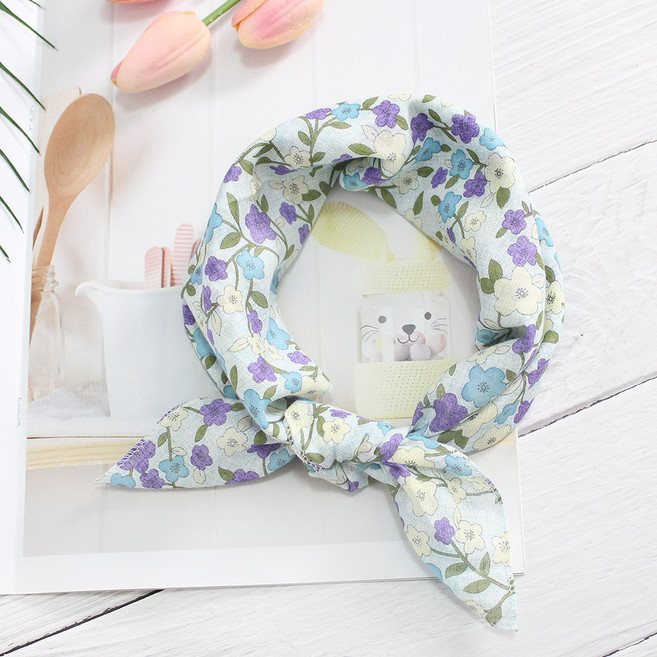 여성손수건 아사 가제 면 쁘띠 목손수건 플라워 꽃무늬 미니 쁘띠 스카프 선물