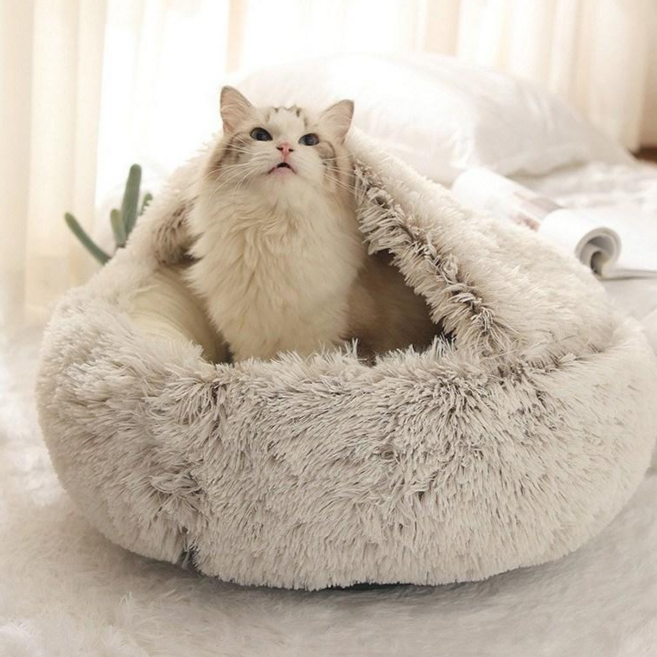 고양이 숨숨집 숨숨마약방석 장모 원형 애견방석, 1개, 그레이