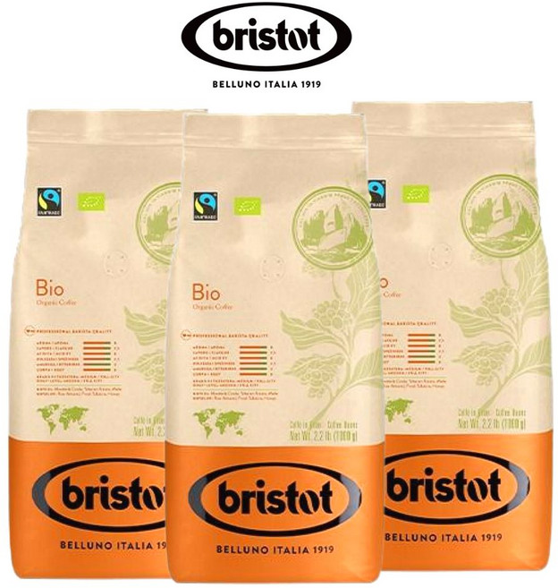브리스토트 친환경 유기농원두 바이오 BRISTOT BIO - ORGANIC 이탈리아 에스프레소 원두커피 | 미디엄 로스팅 | 1kg 맛있는원두 홀빈 분쇄안함, 3개, 홀빈(분쇄안함)