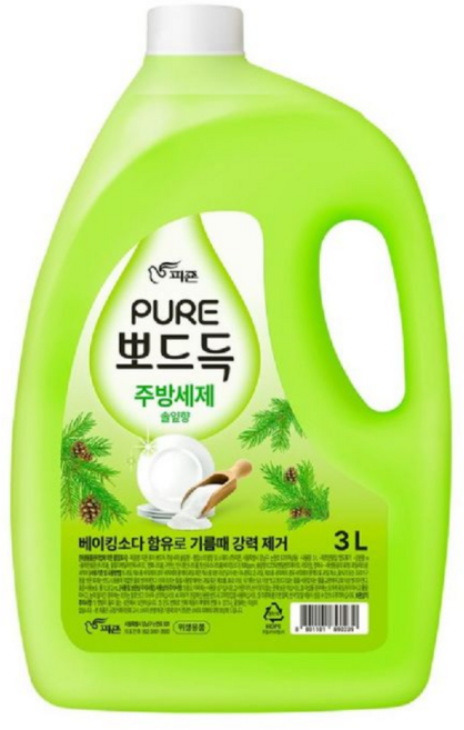 피죤 퓨어 뽀드득 주방세제 솔잎향, 3L, 4개