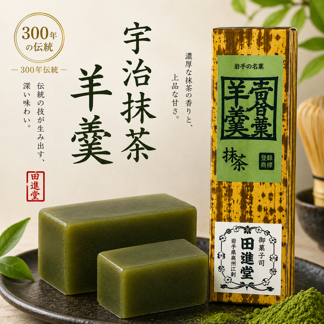 일본 직수입 이와야도 일본양갱 4가지맛 (호두/팥/흑설탕/말차 맛선택) 선물용, 맛차(말차)