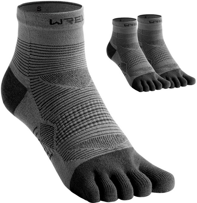 WRELS 다섯발가락 짧은통형 가압 스포츠 양말 러닝 크로스컨트리 자전거 남녀공용, 1세트, 다크그레이