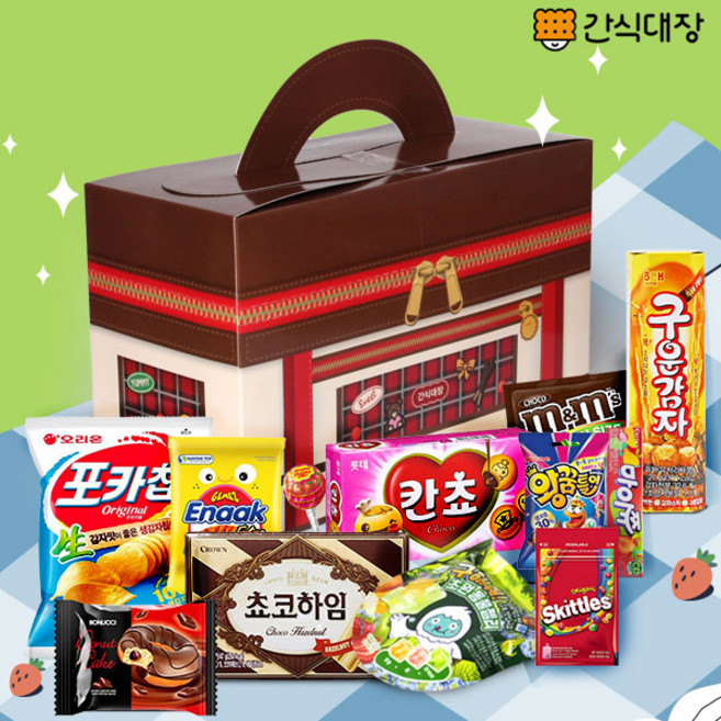 [간식대장] 어린이 선물 피크닉 달콤도시락 간식 과자선물세트 과자 12종 초코송이 쿠크다스 프링글스 동물젤리 꿈틀이 스니커즈, 피크닉달콤도시락, 1개