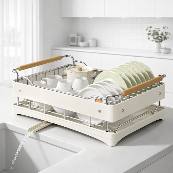 오브앤코 스텐 식기건조대 물빠짐 식기 건조대 스테인리스 설거지 건조대, 1개, 밀크 화이트, 1단