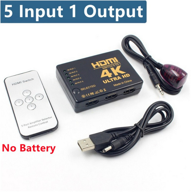 HDMI 스위치 HD 4K 비디오 스위처 IR 리모컨 포함 Xbox PS4 DVD HDTV PC 노트북 TV용 5 입력 1 출력 5x1, 01 5 Input 1 Output, 1개