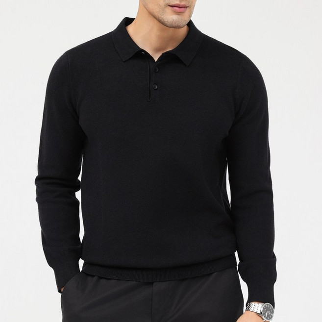 글리멜로 남자 부드러운 캐시미어 울 카라 니트 긴팔 티셔츠