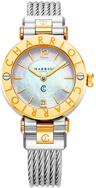 CHARRIOL 夏利豪(CR36SY.590.004) St-Tropez 珍珠母貝錶盤 石英女腕錶-金色36mm