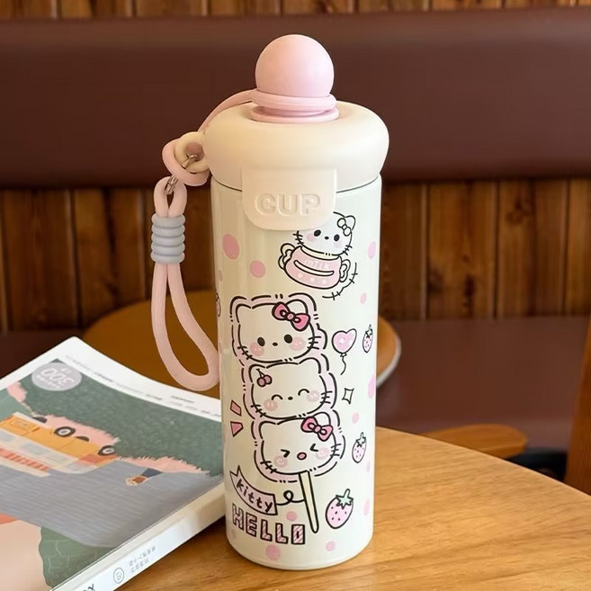 [신상] 밀크카 헬로키티 텀블러 보온병 세척 간편한 미끄럼 방지 오덴세텀블러, 1개, 600ml, 핑크 스타일