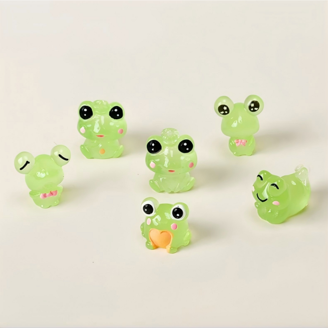야광 수지 개구리 인테리어 소품 6개 세트 테라리움 화분 인테리어 만들기 재료 소품 미니어처, 녹색