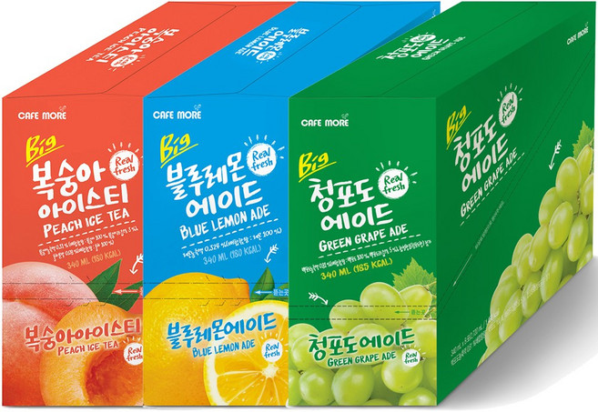 [카페모어] 빅 에이드 3종 (340ml 24팩입) 상큼한 에이드, 24개, 340ml