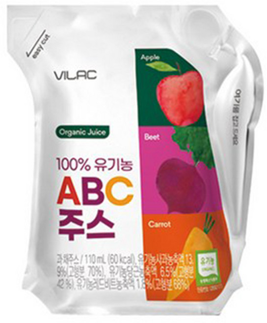 비락 100% 유기농 ABC주스, 110ml, 18개