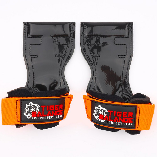 타이거밸런스 헬스 스트랩 리프팅 그립, 형광오렌지 스트랩 + 로고 블랙, 1세트