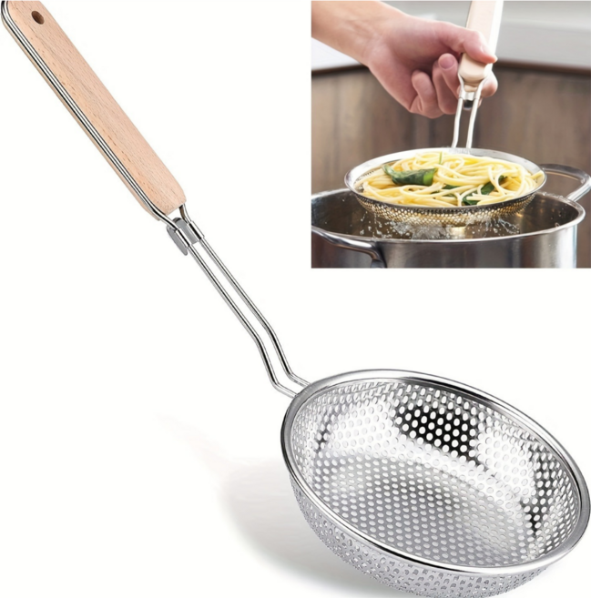 주방용 내구성 강한 목재 손잡이 스테인리스 면 건지기, 1개