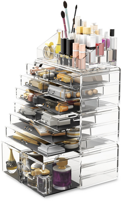 Readaeer 다용도 대형 화장품 정리함 세트, 투명, 4단, 1개