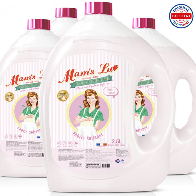 맘스럽 구연산 섬유유연제 플로랄퍼퓸 본품, 2.5L, 4개