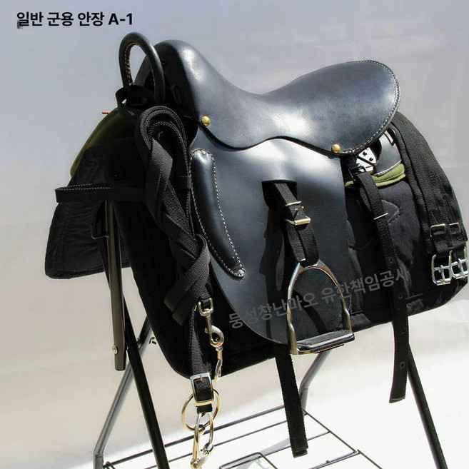 가죽 말안장 세트 승마용 소가죽 안장 전문가용, 1개, 블랙소가죽군용블랙스트라이프중대형슬림