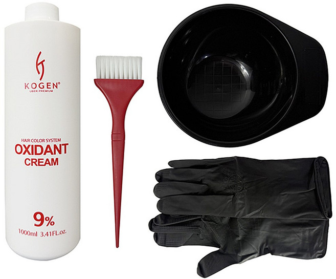 변색 복원 황변 제거 코겐 9% 산화제 세트 4종 (산화제1000ml+염색볼+염색솔+장갑), 1개