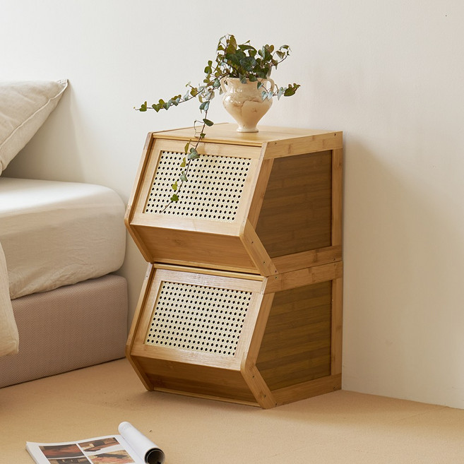 코지블럭 뱀부 원목 수납장, 라탄형, 2개