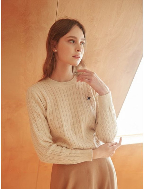 비버리힐스폴로클럽 여성 비스코스 라운드넥 케이블 니트 TK319