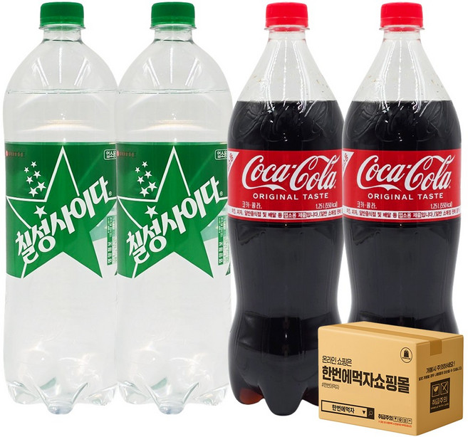 [한번에먹자] 1.25L 탄산음료 업소용 혼합세트 / 코카콜라 + 칠성사이다 / 각2개씩 총4페트, 4개