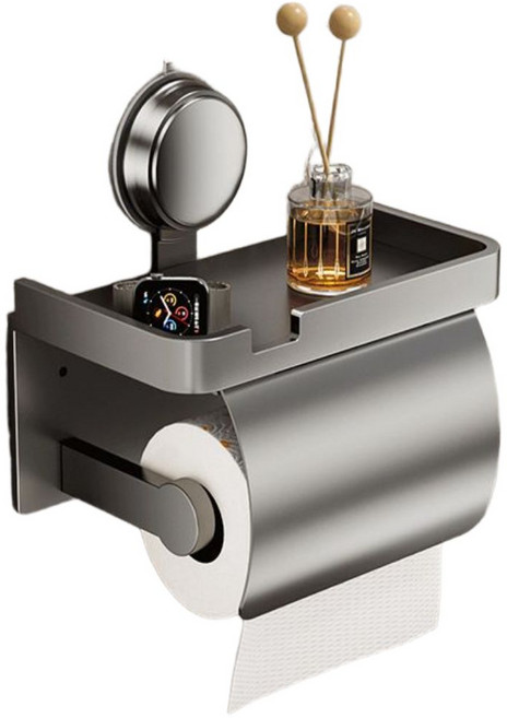 일상채움 무타공 강력 2중 흡착 화장실 휴지 걸이 덮개형, 다크 그레이, 1개