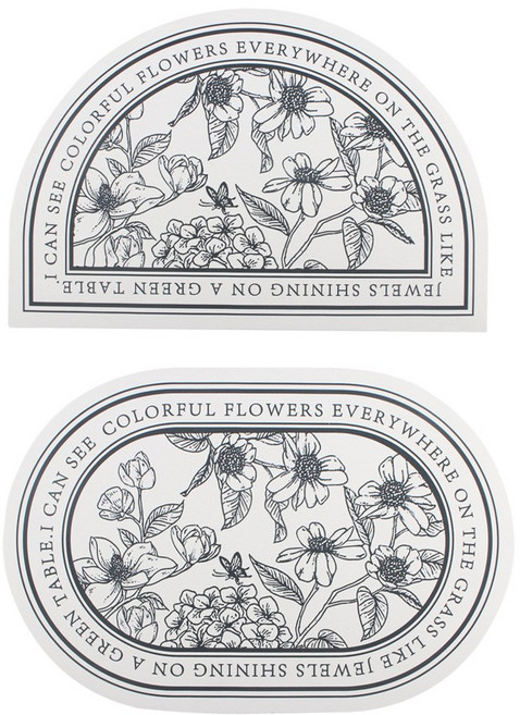 1+1 빨아쓰는 규조토 발매트 세트 플라워 패턴 폭신 물흡수 매트 인테리어 발판 받침 반원형 타원형 현관 욕실 주방 화장실 소품, 2개입, R99713C(타원형 + 반원형 플라워가든 A타입, 1세트