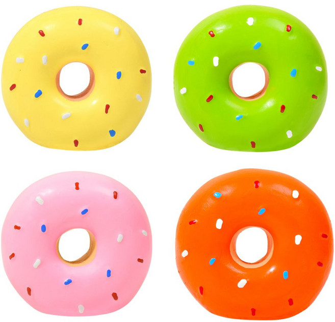 바밍펫 라텍스 강아지 삑삑이 장난감 4종, 1세트, 도넛 비비드