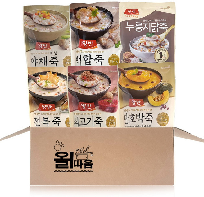 간편식 양반 파우치죽 420g 기획세트 3호(전복+쇠고기+단호박+버섯야채+백합죽+누룽지닭죽), 1개