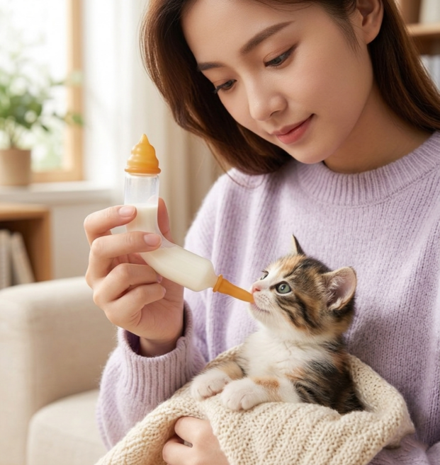 새끼강아지 젖병 소형 실리콘 젖먹이기 이유식 반려동물 수유, 1개, 투명 유리