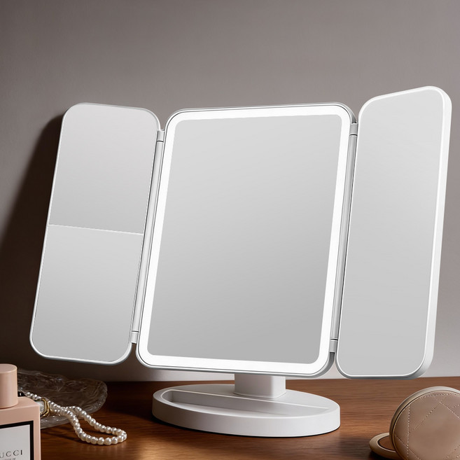 YOPENCE 충전식 LED 화장 조명거울 3단 확대 무선 탁상거울, 화이트