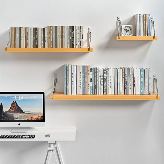 베리픽스 못없이 붙이는 튼튼한 벽걸이 무타공 선반, 1단, 오크우드