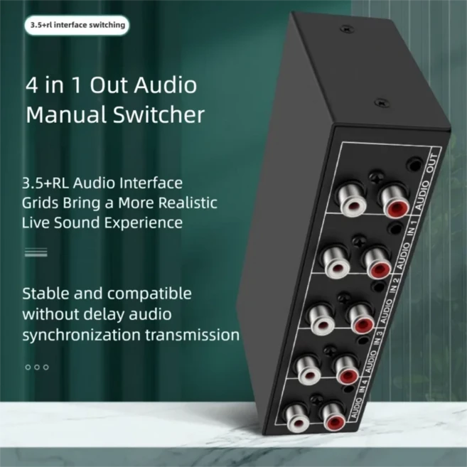 오디오 스위처 4 in 1 RCA AUX 스테레오 셀렉터 입력 출력 패시브 3.5mm Aux L/R 스위치 박스 아날로그 공, 01 검정색