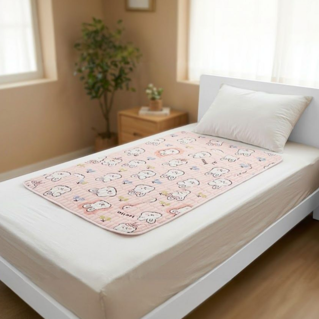 AEGEN 노인 논슬립 생리 방수패드 환자용 침대 매트, 핑크토끼