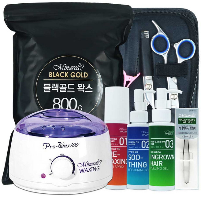 미나래 블랙골드 브라질리언 인중 다리 코털 왁싱 제모 풀세트 [ 왁싱워머기X왁스 400g 800g 전후처리제 인그로운헤어 핀셋 스파출라 풀구성 ]+명품가위세트 증정, 1개
