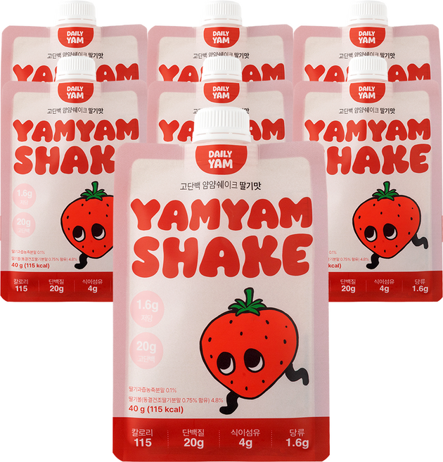 데일리얌 단백질 쉐이크 얌얌쉐이크 딸기맛 1BOX, 7개, 40g