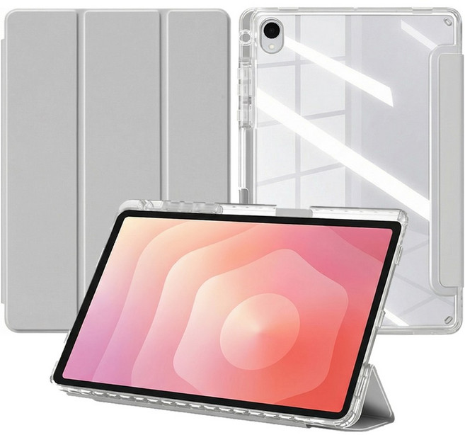 Mededo 갤럭시탭 S11 케이스 전용 펜홀더 내장 360도 회전 투명 아크릴 케이스, 1개, 회색