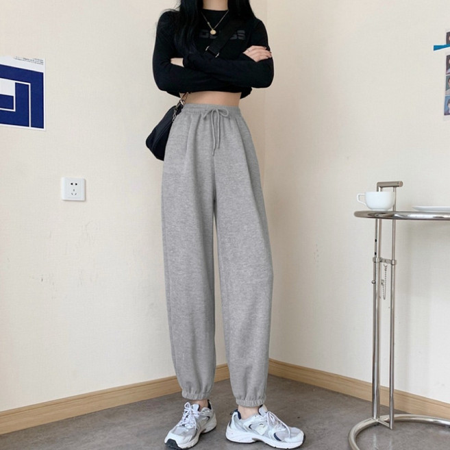 HanVo 束口哈倫棉褲 寬鬆休閒百搭長褲 舒適女生衣著