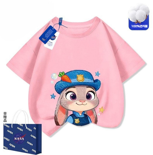 아동용 주토피아 주디 캐릭터 남아 여아 반팔 티셔츠 순면 키즈 등원룩 유치원 활동복